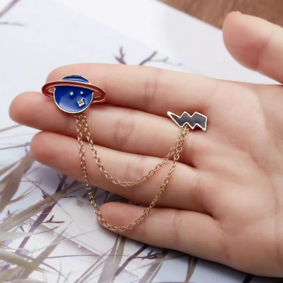 Planet and Lightening Bolt Connected Pin Brooch - Picture 3 of 5